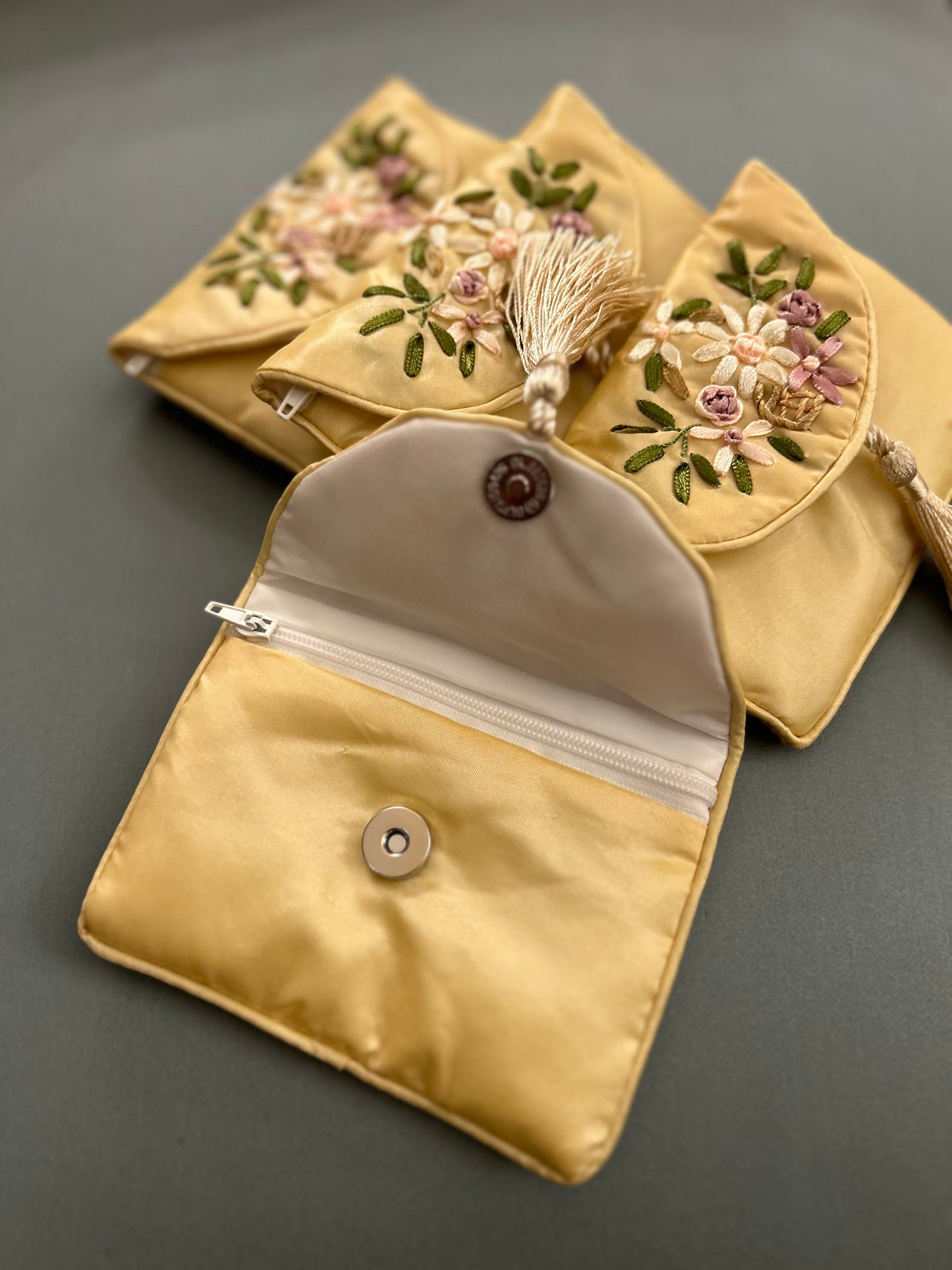Bundle of 4 Yellow Silk Money Pouches