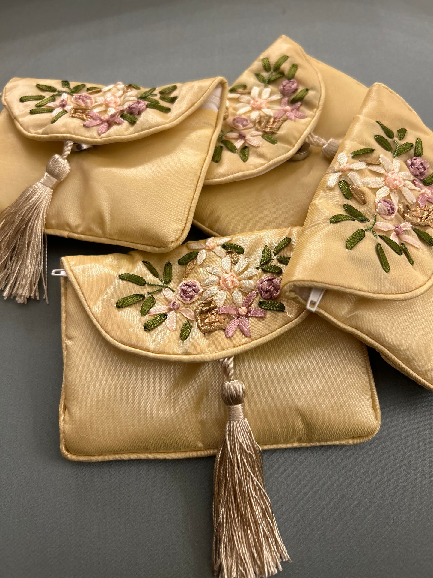 Bundle of 4 Yellow Silk Money Pouches