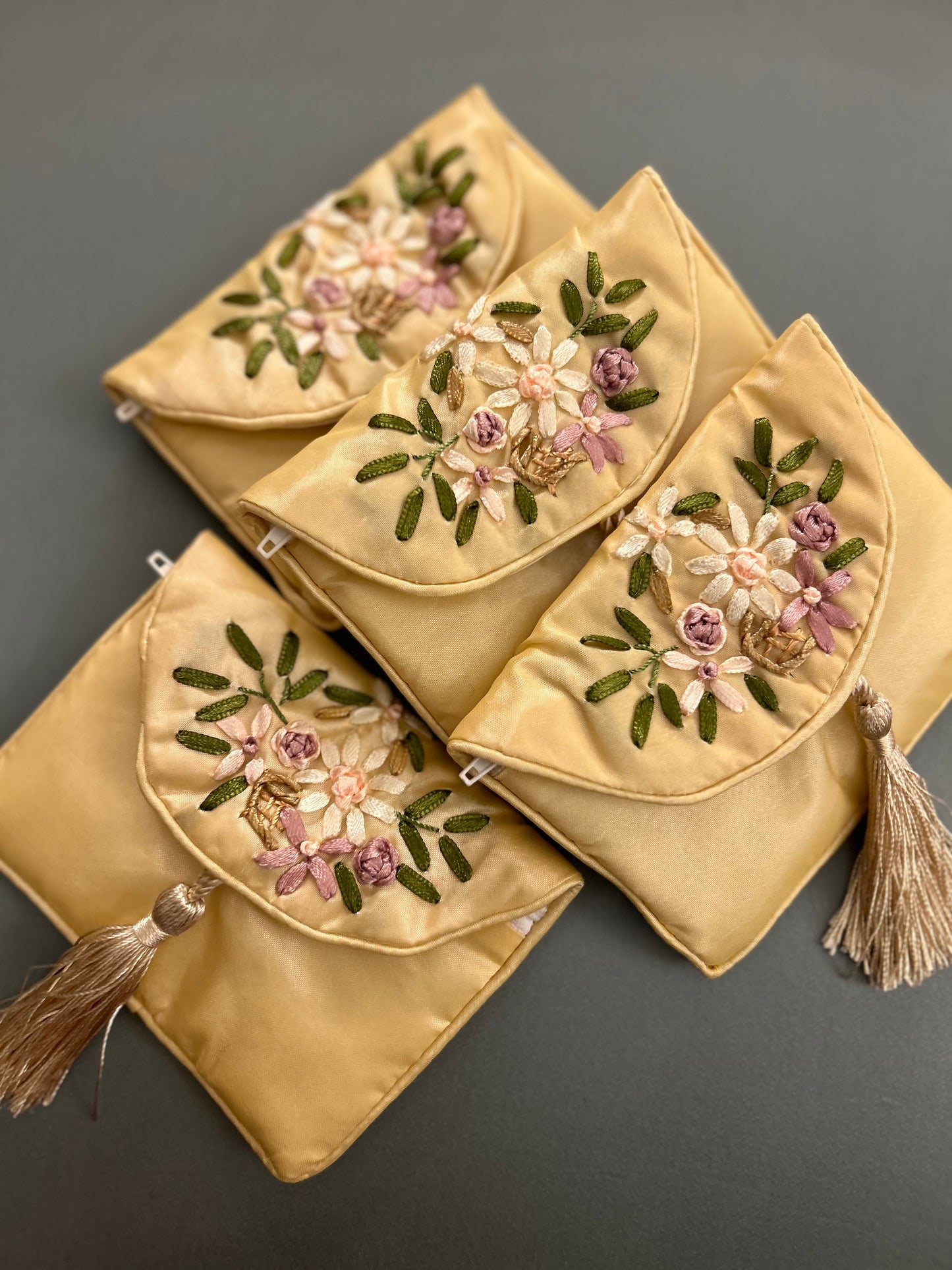 Bundle of 4 Yellow Silk Money Pouches
