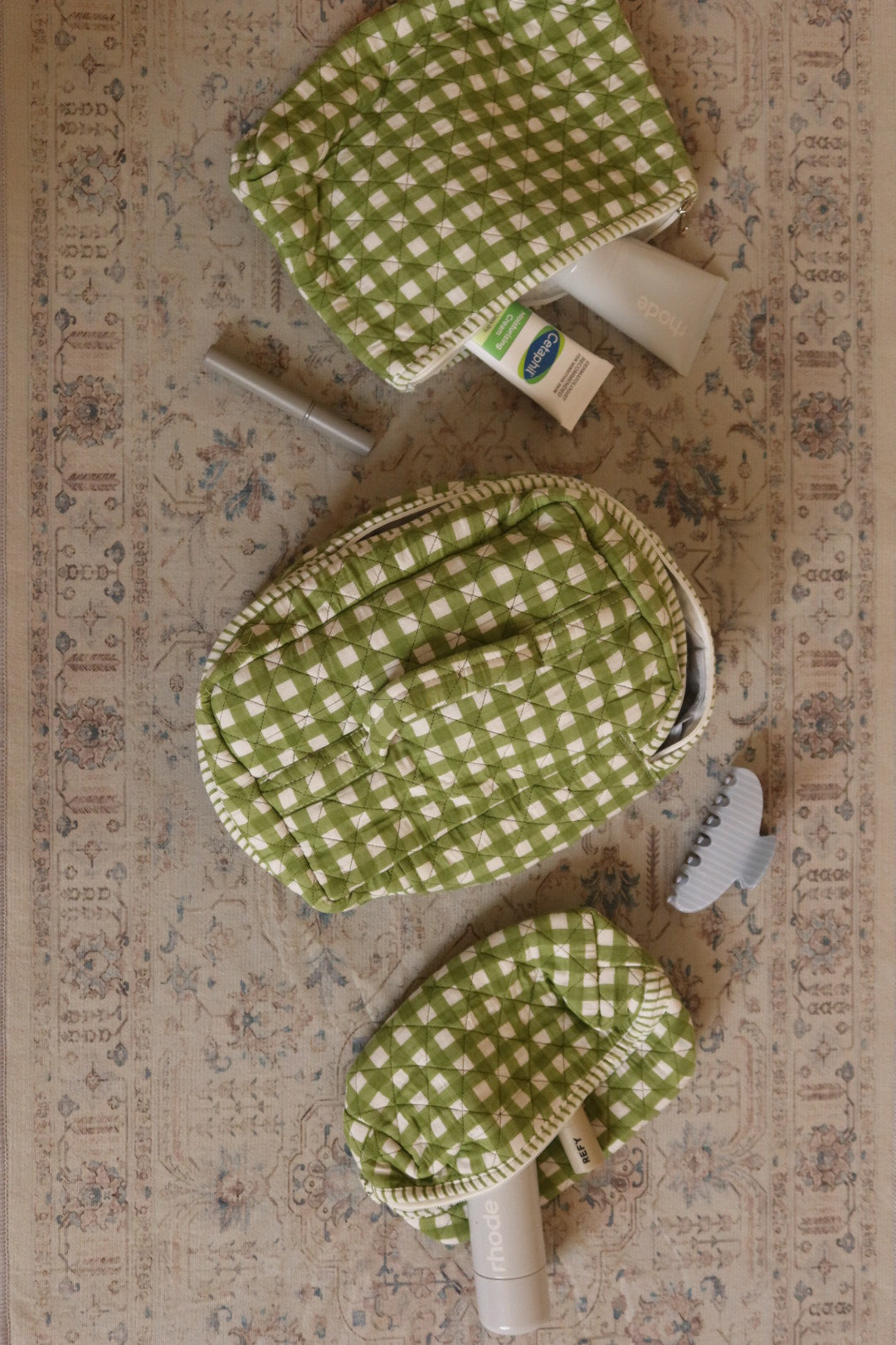 Checkered set of 3 toiletry pouch