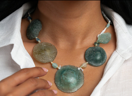 Solitaire Ancient Glass Teal Necklace